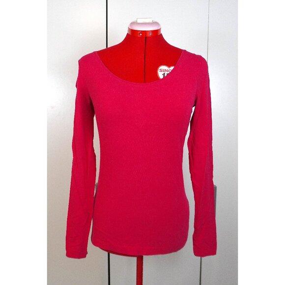 H&M Scoop-Neck Pima Cotton Long Sleeve Shirt in Hot Pink - Picture 1 of 6